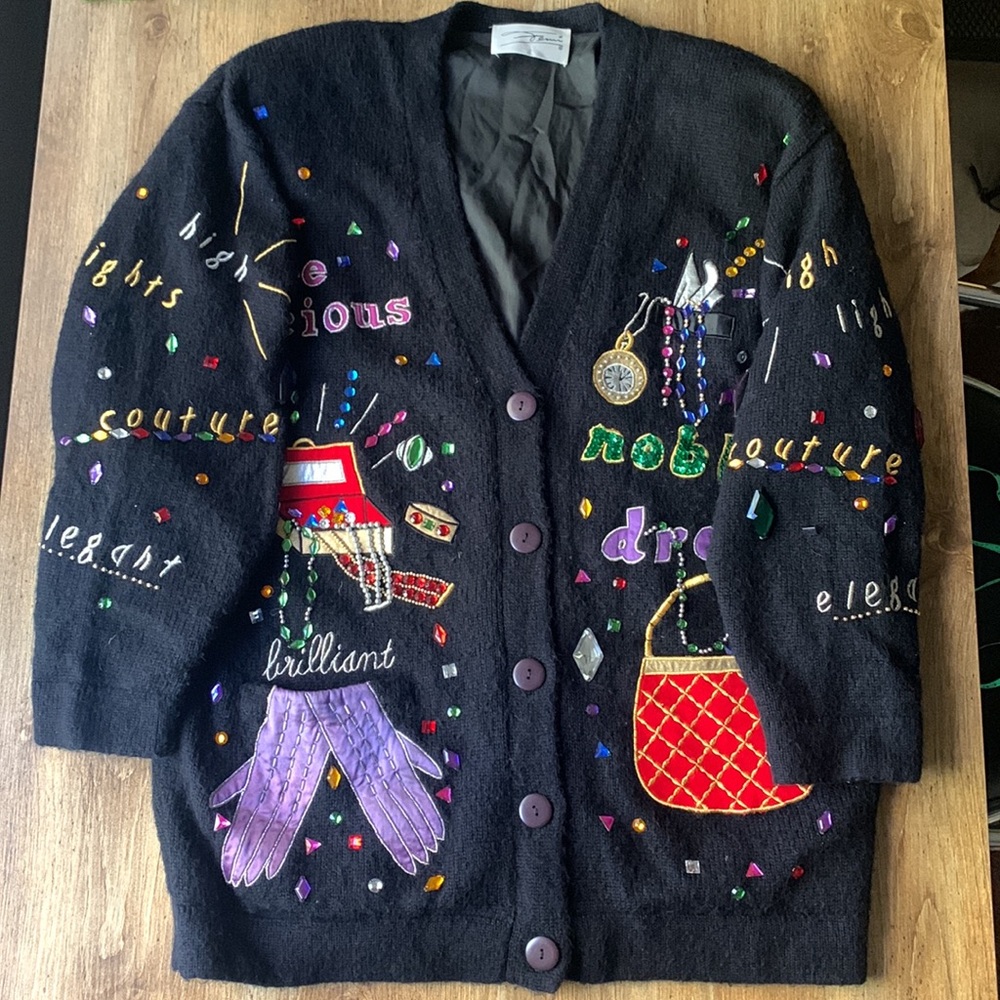 Vintage 80s Bedazzled Cardigan Ugly Sweater